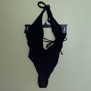 LA hearts Salero Swim Black Halter High Cut One Piece Swimsuit